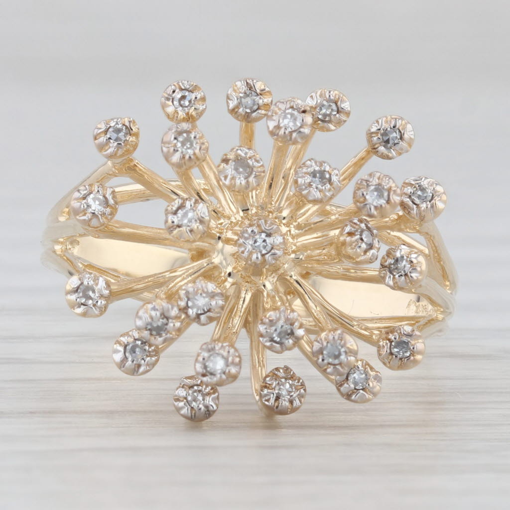 Light Gray Diamond Cluster Spray Ring 14k Yellow Gold Size 9.25 Cocktail