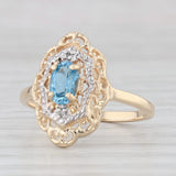 0.60ct Oval Blue Topaz Ring 10k Yellow Gold Size 6 Diamond Accents