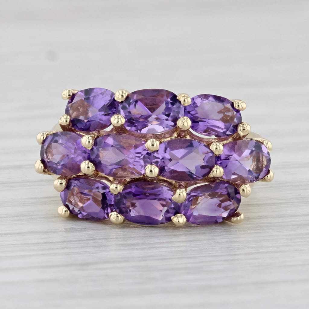 Light Gray 4.20ctw Amethyst Cluster Ring 14k Yellow Gold Size 6.25 Cocktail