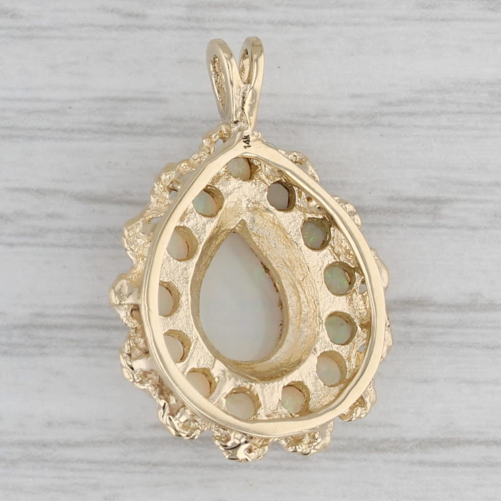 Gray Vintage Opal Teardrop Pendant 14k Yellow Gold Statement