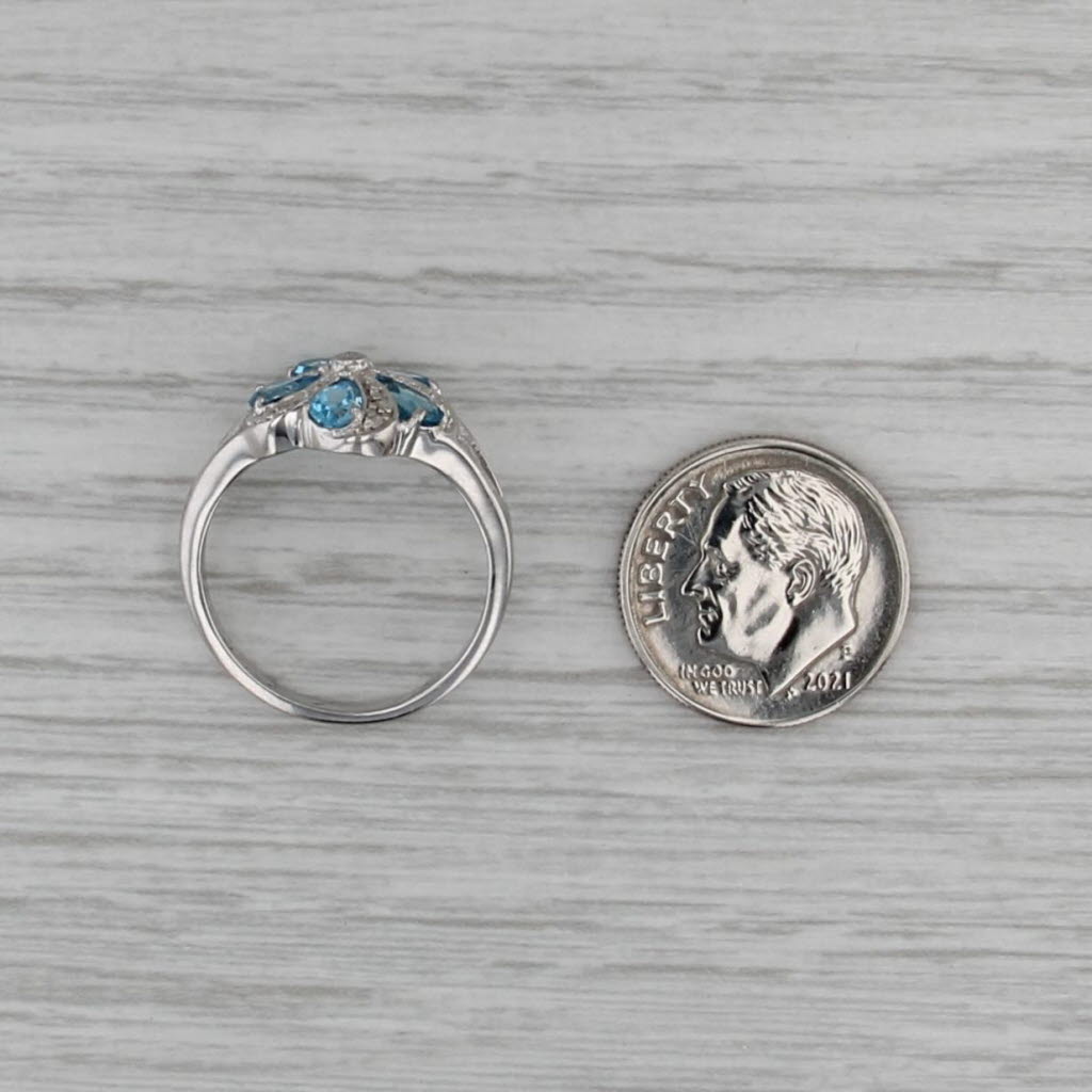 New 1.23ctw Blue Topaz Diamond Pinwheel Flower Ring Sterling Silver Size 6.25