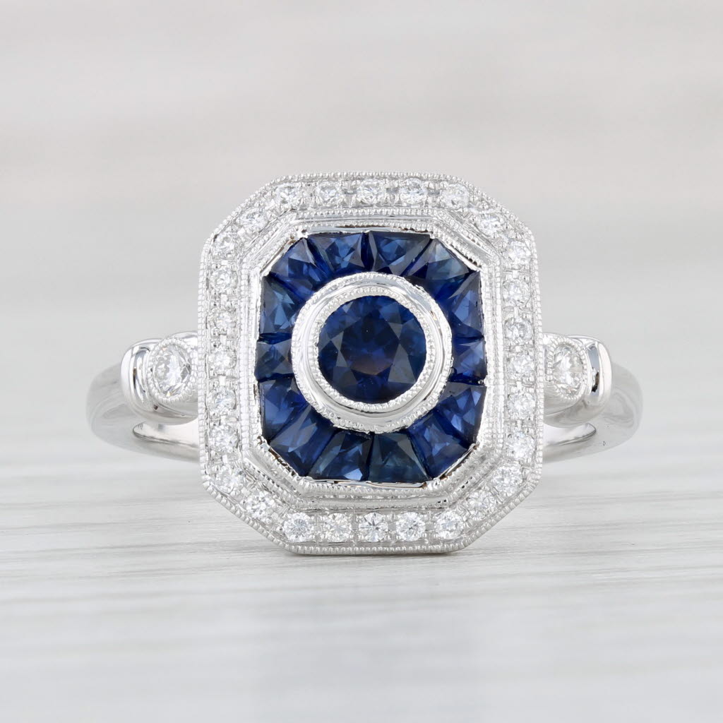 Light Gray New Beverley K 1.01ctw Sapphire Diamond Halo Ring 14k Gold Engagement Size 7