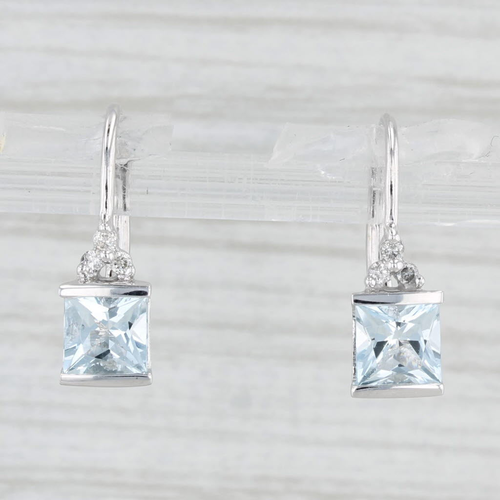 Light Gray 1.26ctw Aquamarine Diamond Drop Earrings 10k White Gold