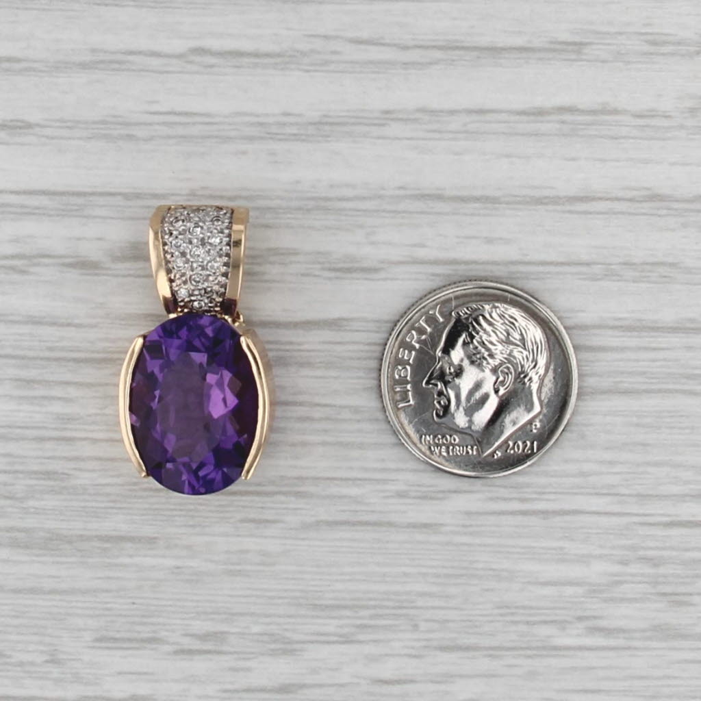 9.10ctw Oval Amethyst Diamond Pendant 14k Yellow Gold Enhancer Clip Bail