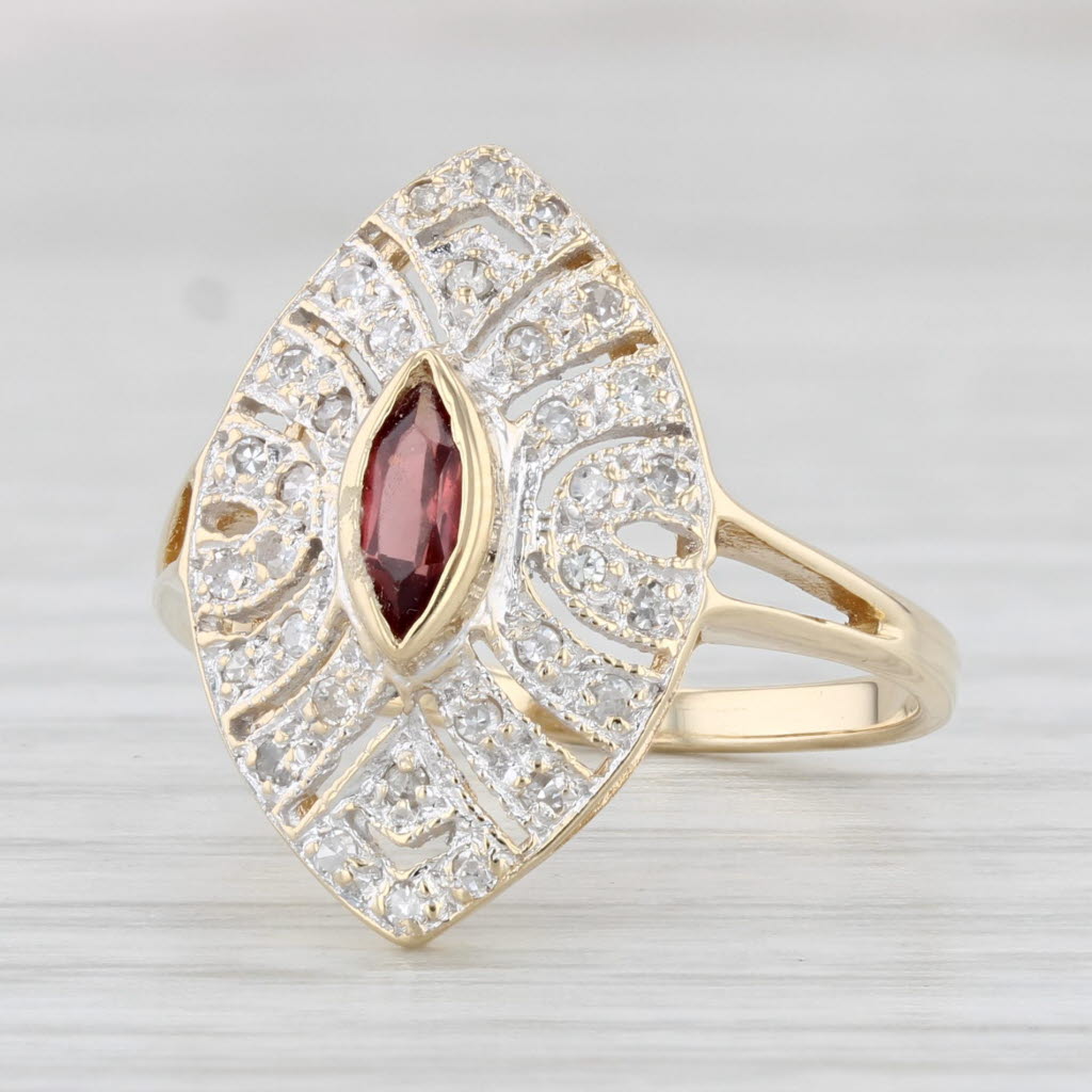 Light Gray 0.39ctw Marquise Garnet Diamond Ring 14k Yellow Gold Size 6.5