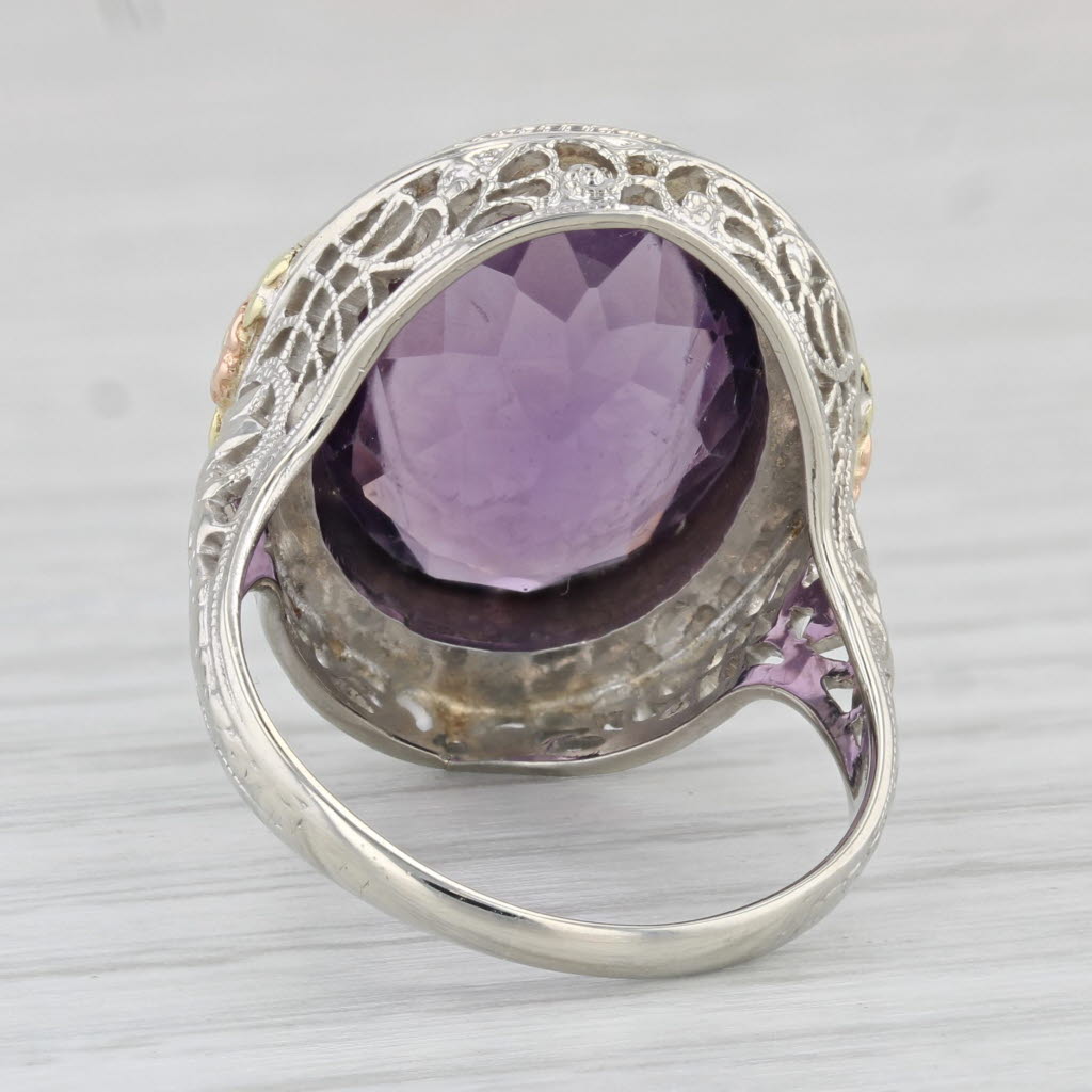 Light Gray Art Deco 7ct Amethyst Ring 14k Gold Size 6.5 Vintage Filigree Oval Solitaire