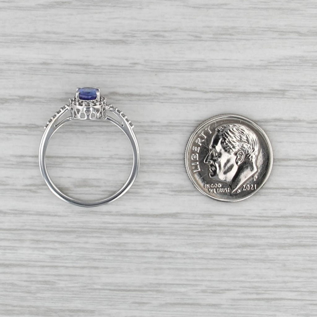 0.83ctw Tanzanite Diamond Halo Ring 14k White Gold Size 7.25