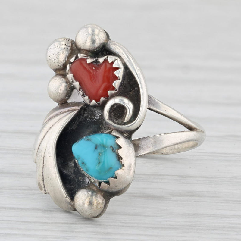 Vintage Native American Coral Turquoise Statement Ring Sterling Silver Size 4.5