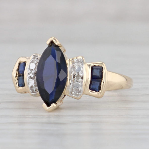 Gray 1.69ctw Marquise Blue Lab Created Sapphire Ring 14k Yellow Gold Size 6.75