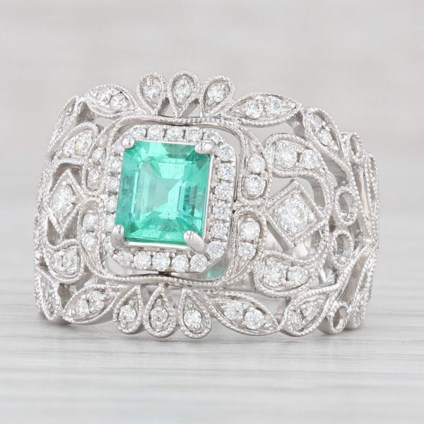 Light Gray New 1.16ctw Emerald Diamond Cocktail Ring 14k White Gold Size 7
