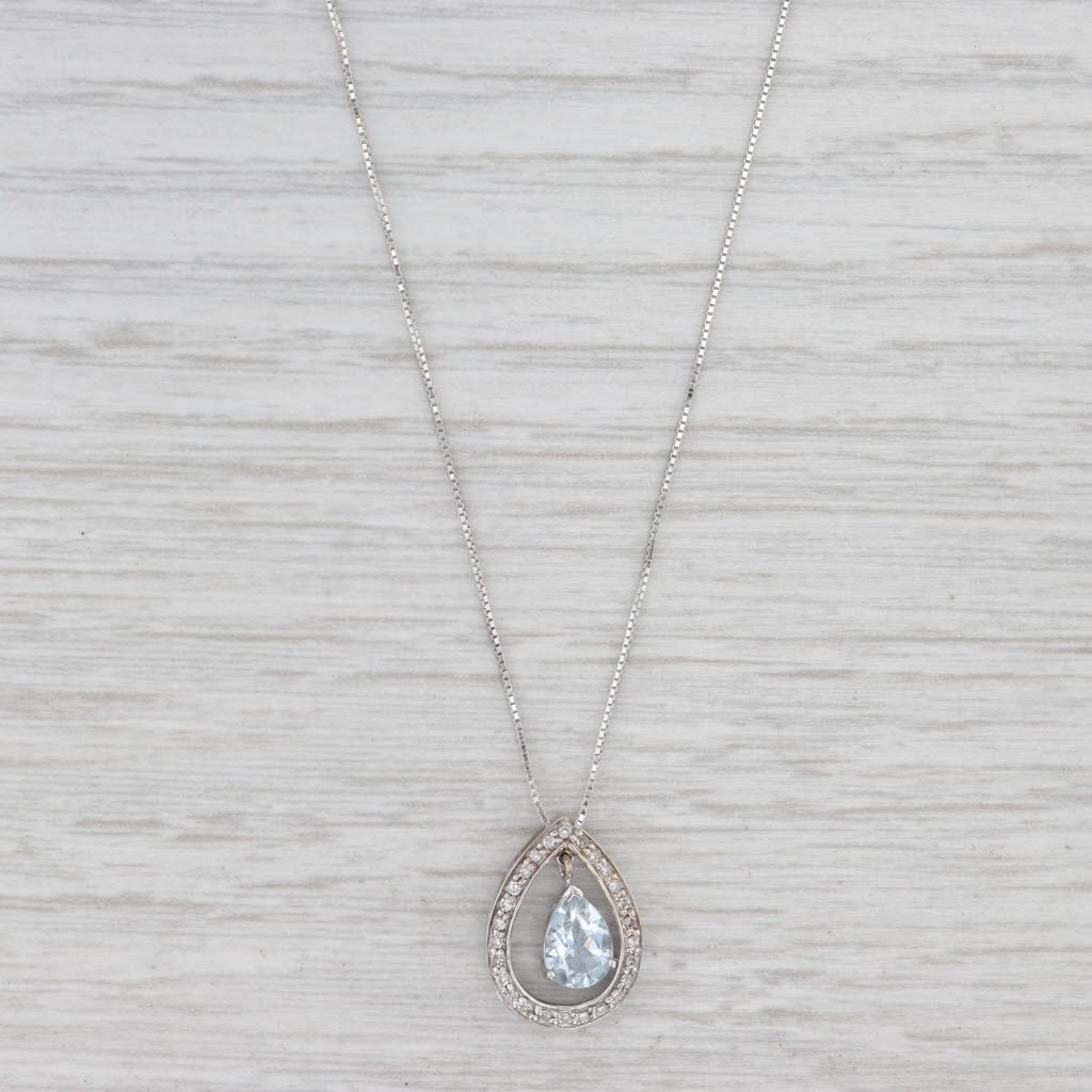 0.70ctw Aquamarine Diamond Teardrop Pendant 14k White Gold 18.25" Box Chain