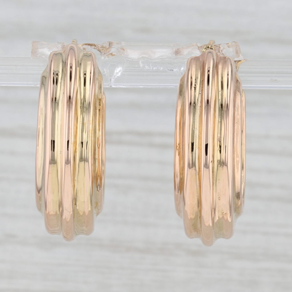 Gray Beveled Hoop Earrings 18k Yellow Gold Snap Top Round Hoops