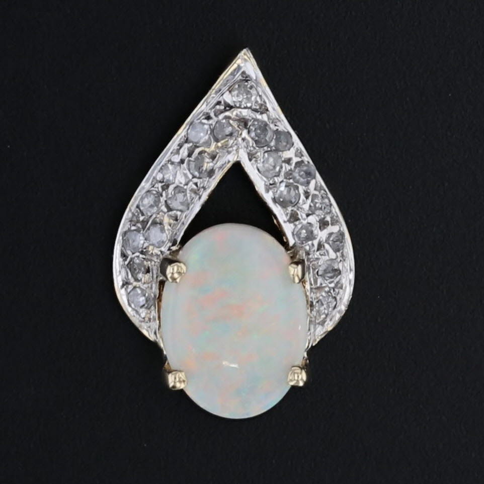 Opal Oval Cabochon Diamond Pendant 14k Gold Floating Teardrop