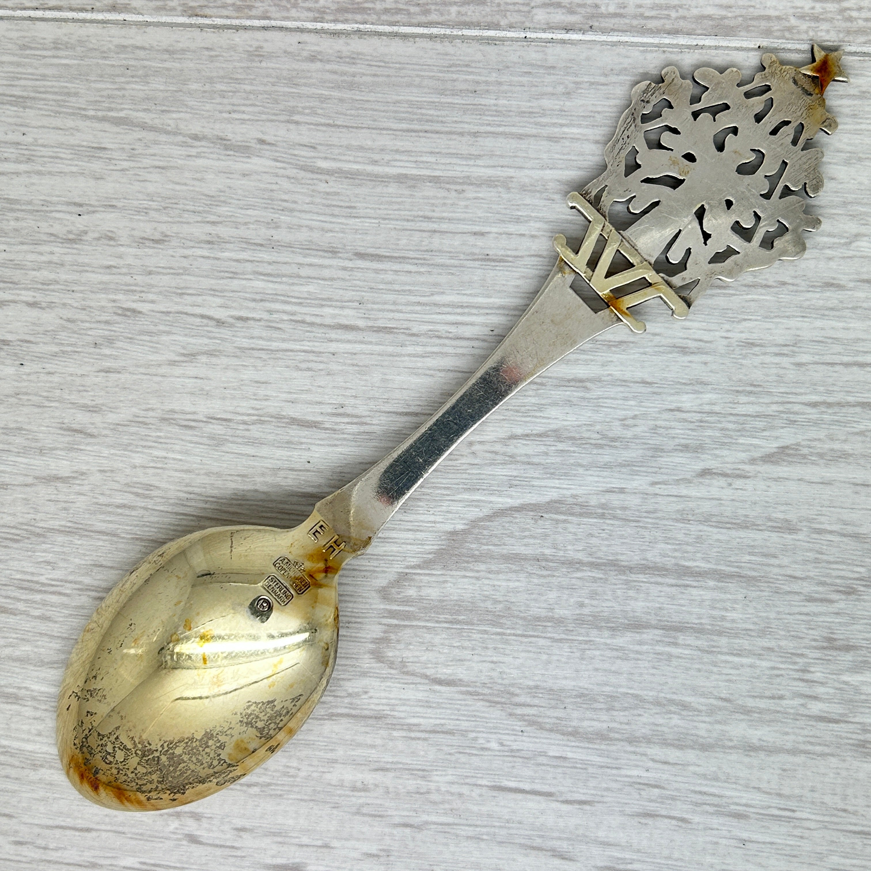 Gray Vintage 1932 Anton Michelsen Sterling Silver Enamel Christmas Spoon Denmark