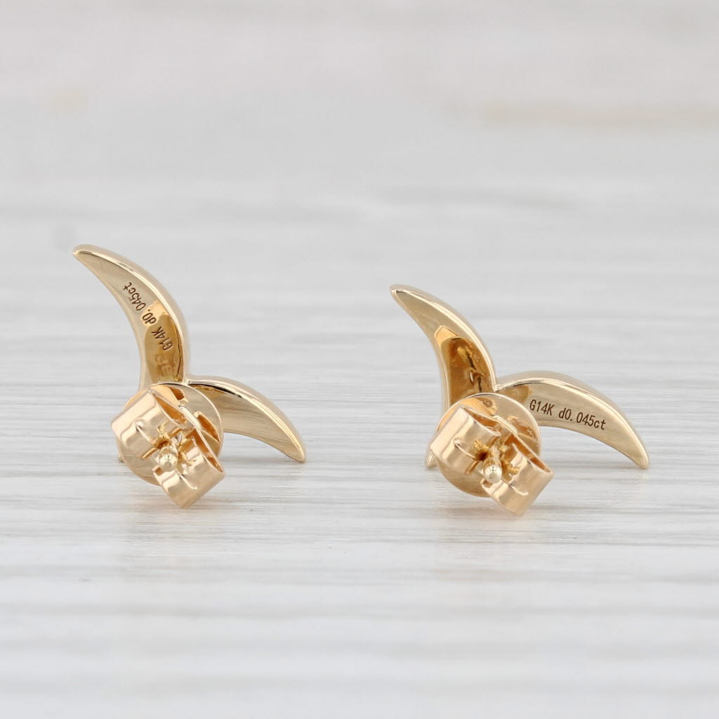 Light Gray New Diamond Contoured Stud Earrings 14k Yellow Gold