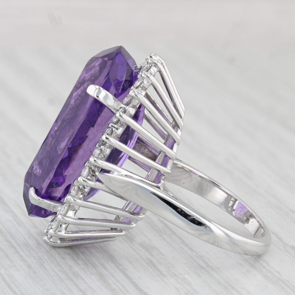 Light Gray 24.78ctw Amethyst Diamond Halo Ring 14k White Gold Size 6.75 Cocktail