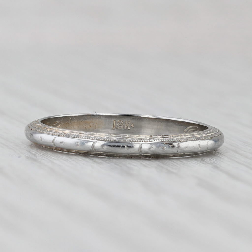 Light Gray Art Deco Wheat Pattern Wedding Band 18k White Gold Size 7 Stackable Ring