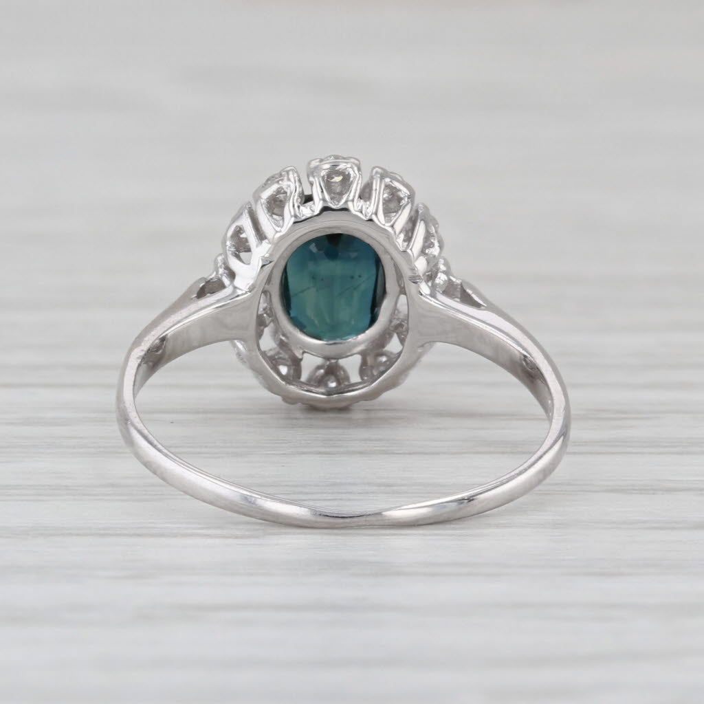 0.93ctw Oval Blue Sapphire Diamond Halo Ring 14k White Gold Size 6.5