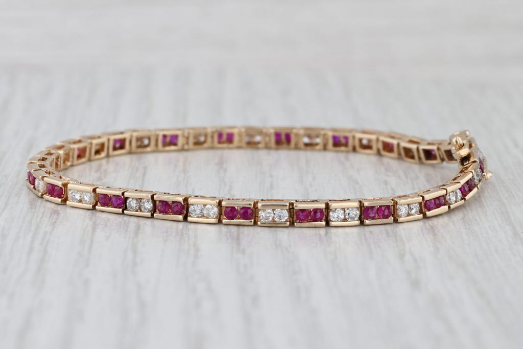 2.30ctw Ruby Diamond Tennis Bracelet 14k Yellow Gold 7" 3.9mm