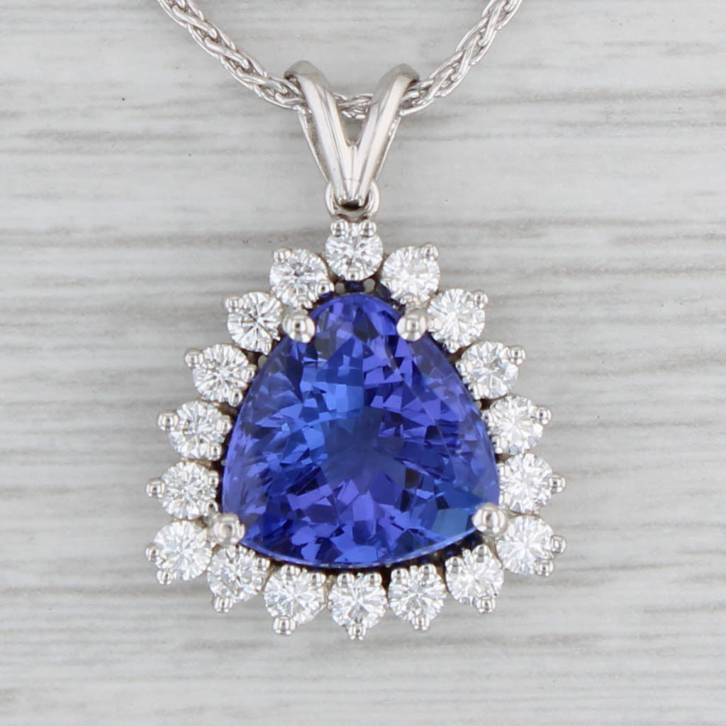 Gray New 5.75ctw Trillion Tanzanite Diamond Halo Pendant Necklace 950 Platinum 17.5"