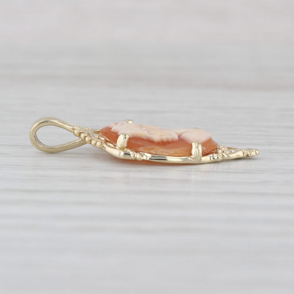 Carved Shell Cameo Pendant 10k Yellow Gold Small Ornate Drop