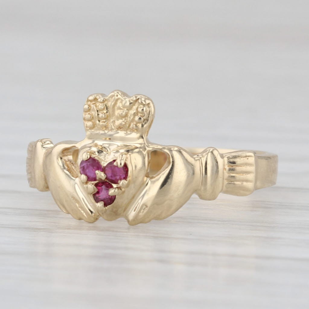 Ruby Claddagh Ring 10k Yellow Gold Size 6 Irish