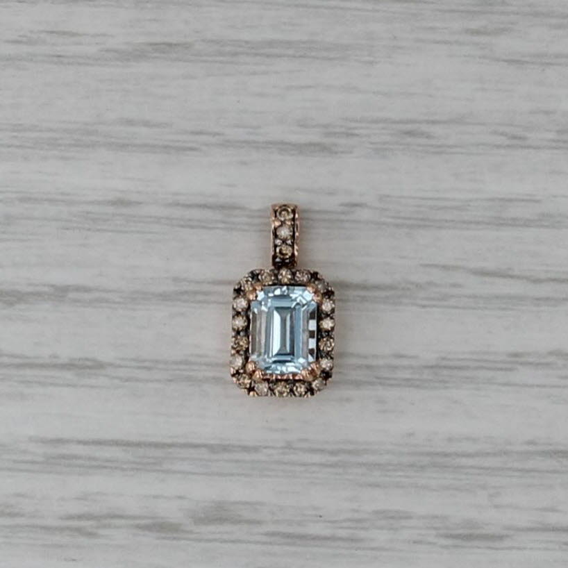 Le Vian 0.83ctw Aquamarine Diamond Halo Pendant 14k Yellow Gold Small Drop