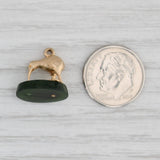 Light Gray Antique Small Green Nephrite Jade Kiwi Bird Fob Charm 9k Yellow Gold