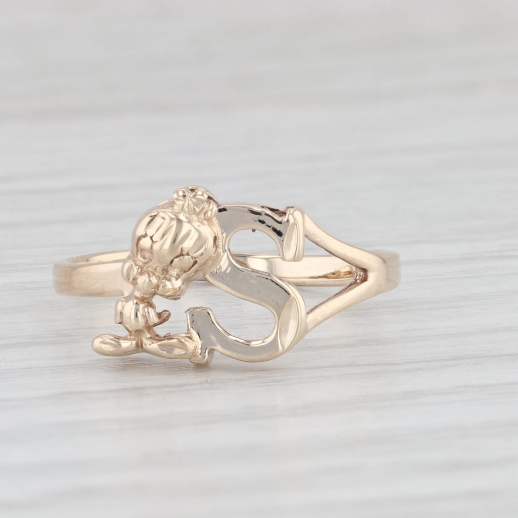 Light Gray Tweety Bird Letter Initial S Ring 10k Yellow Gold Warner Brothers Cartoon