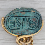 Antique Carved Ceramic Oval Green Scarab Fob 10k 15k Gold Hieroglyphs 1865