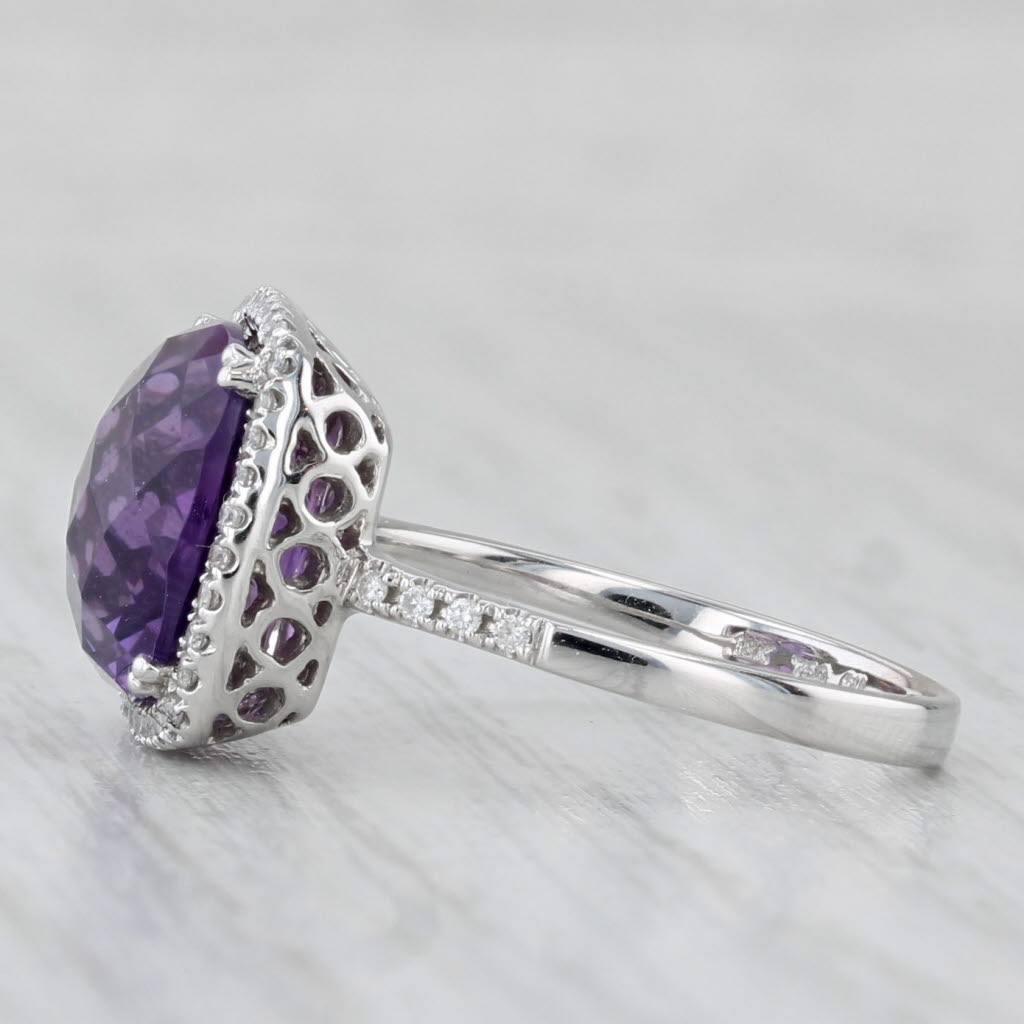 Light Gray 5ctw Amethyst Diamond Halo Ring 18k White Gold Size 6.75