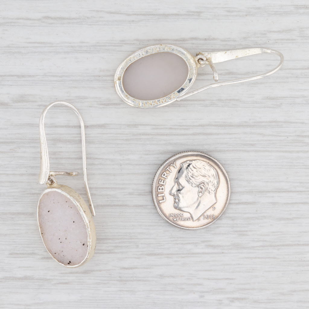 New Nina Wynn White Druzy Quartz Drop Earrings Sterling Silver Hook Posts
