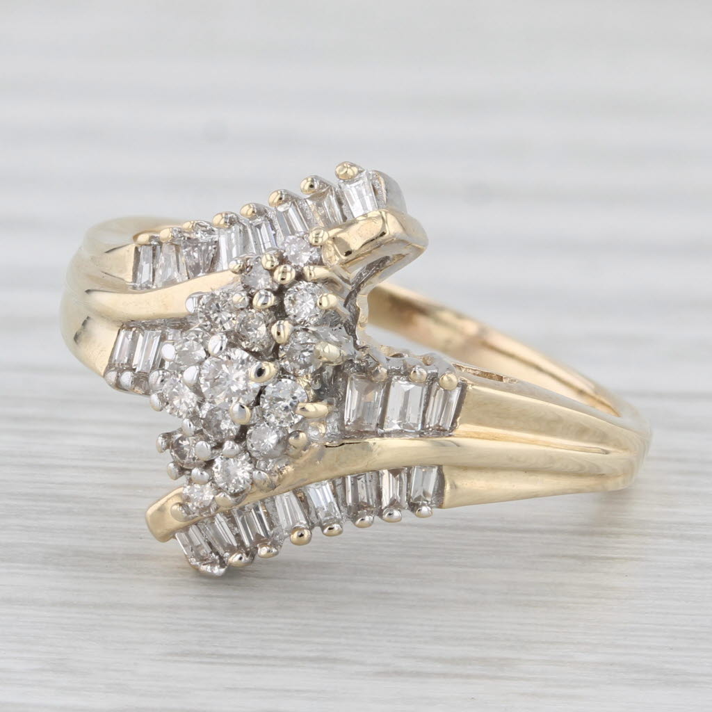 Light Gray 0.60ctw Diamond Cluster Bypass Ring 14k Yellow Gold Size 8.5