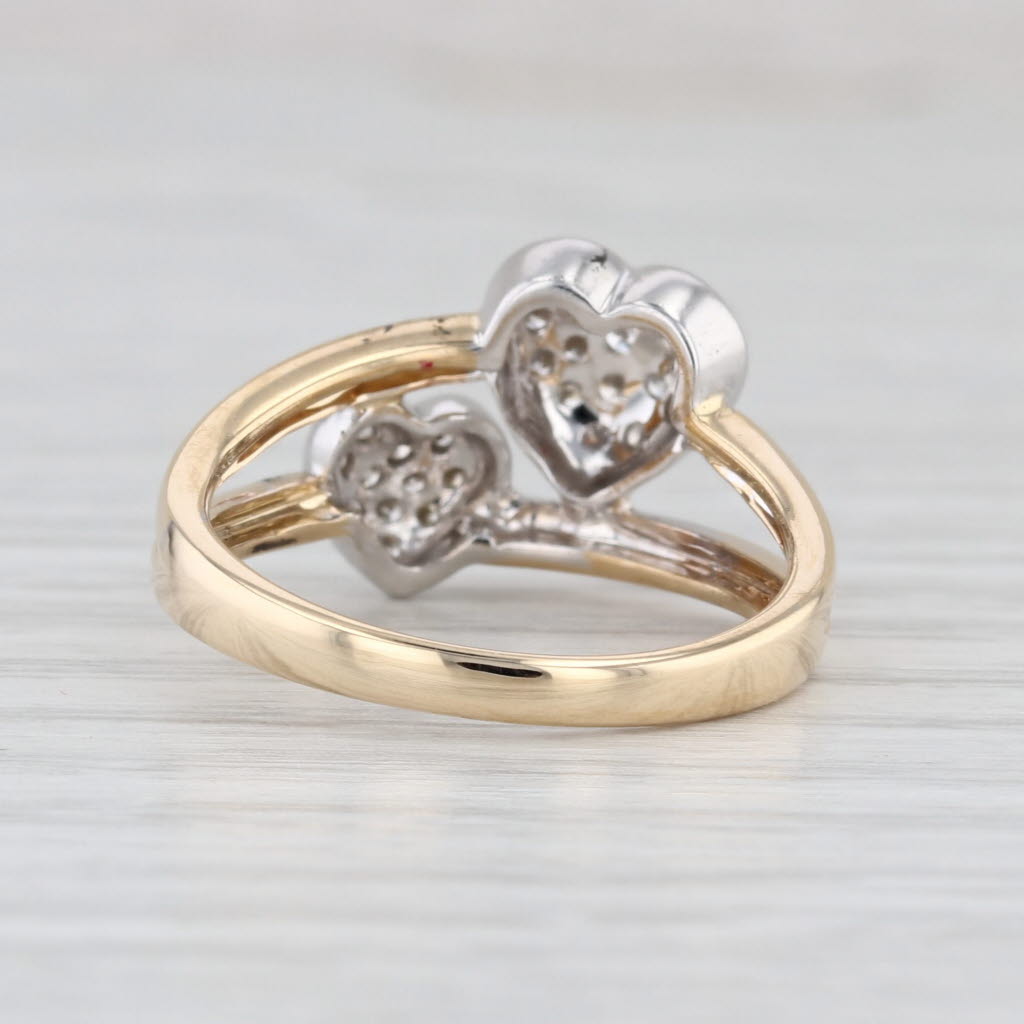 0.15ctw Pave Diamond Hearts Ring 10k Yellow White Gold Size 6.75