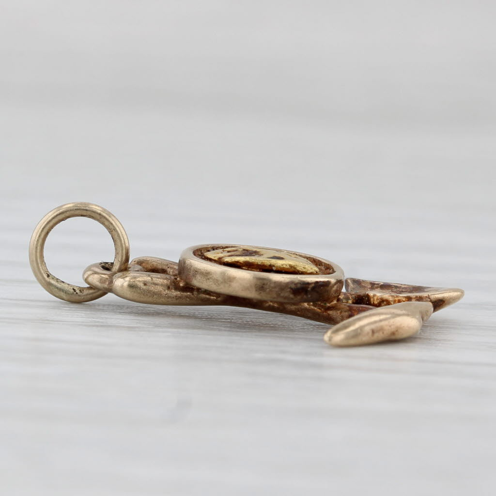 Light Gray Gold Mining Tools Pendant 14k Yellow Gold Charm Shovel Axe Coin