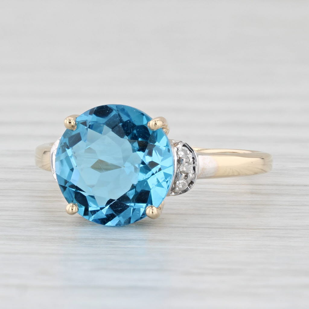 Light Gray 3.20ctw Round Blue Topaz Diamond Ring 14k Yellow Gold Size 8