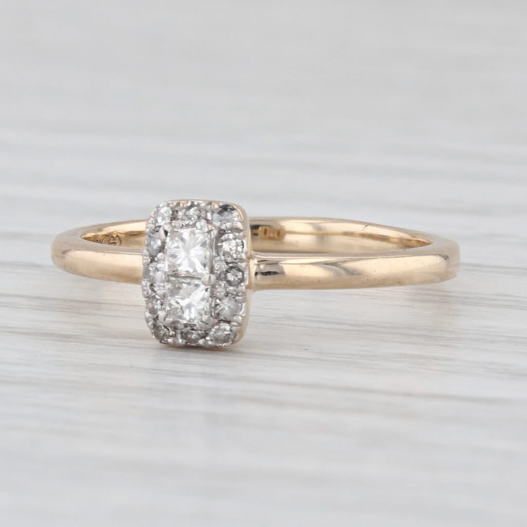 0.22ctw Diamond 2-Stone Halo Ring 10k Yellow Gold Size 6