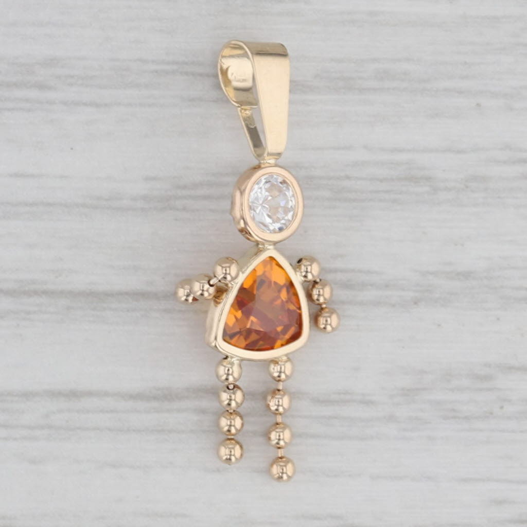 Gray Girl November Birthstone Pendant Orange White Cubic Zirconia 14k Gold Charm