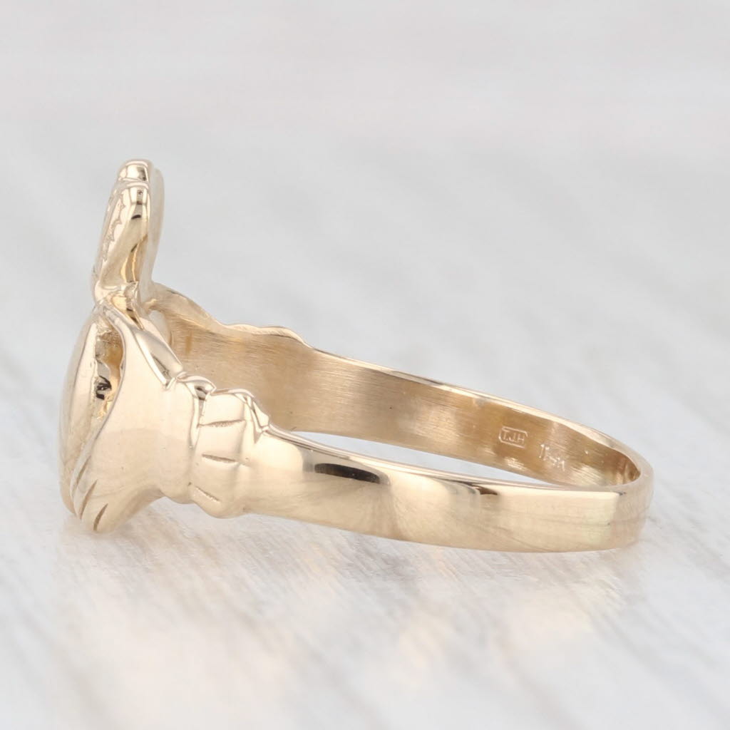 Light Gray Irish Claddagh Ring 14k Yellow Gold Made in Ireland Size 7.25