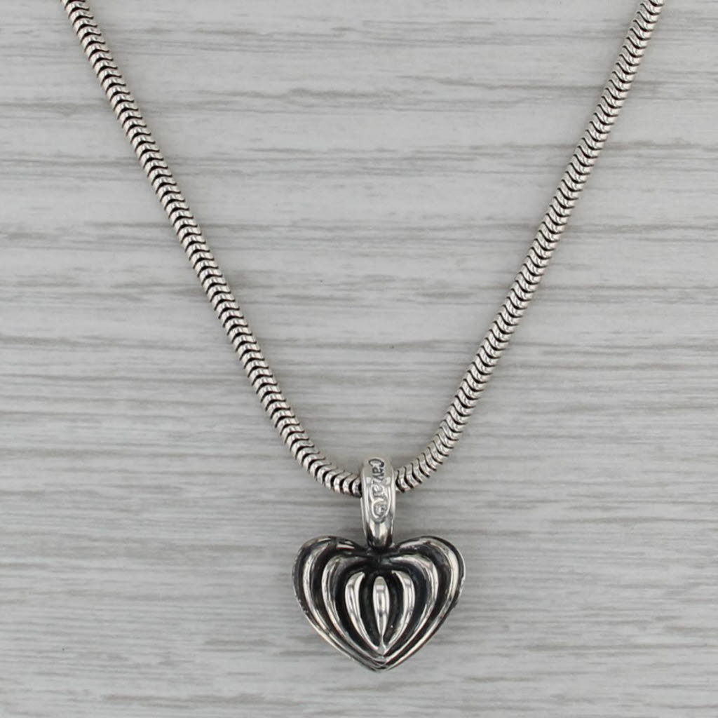 Lagos Caviar Puffy Heart Pendant Necklace Sterling Silver 16.25" Snake Chain