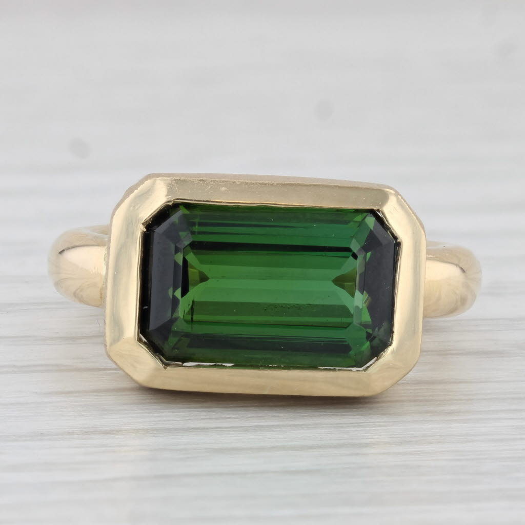 Light Gray 4.60ct Green Tourmaline 18k Yellow Gold Size 7 Emerald Cut