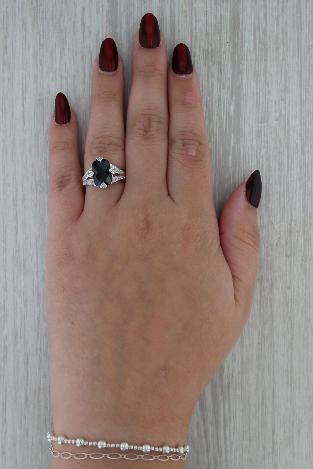 Cushion Onyx Diamond Ring 14k White Gold Size 7