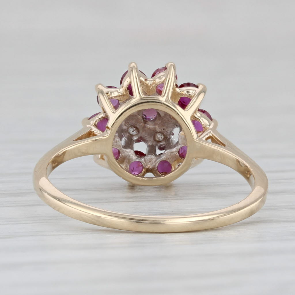 Gray 0.68ctw Ruby Diamond Cluster Flower Ring 10k Yellow Gold Size 6.25