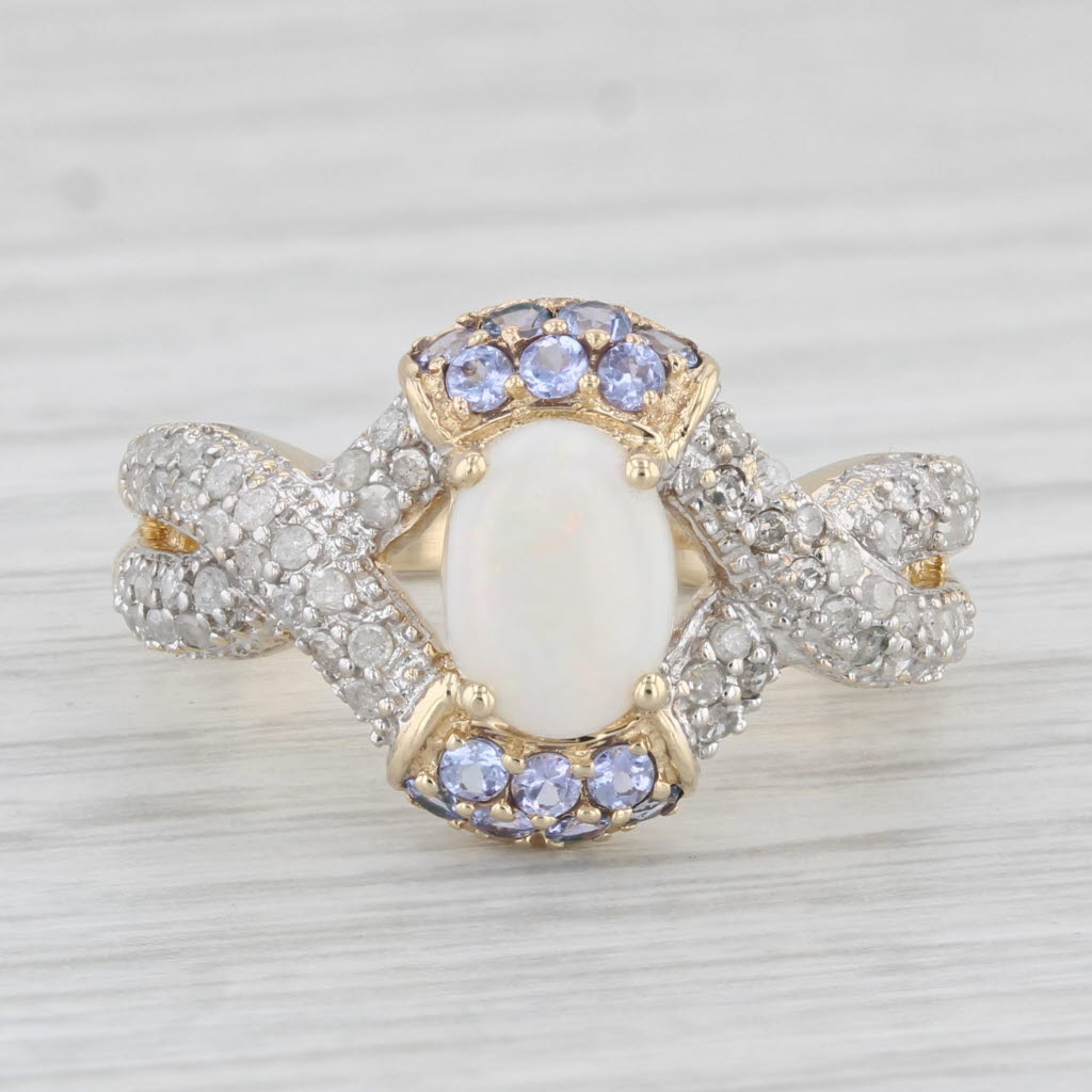 Light Gray New Opal Tanzanite Diamond Ring 10k Yellow Gold Size 8.25 Cocktail