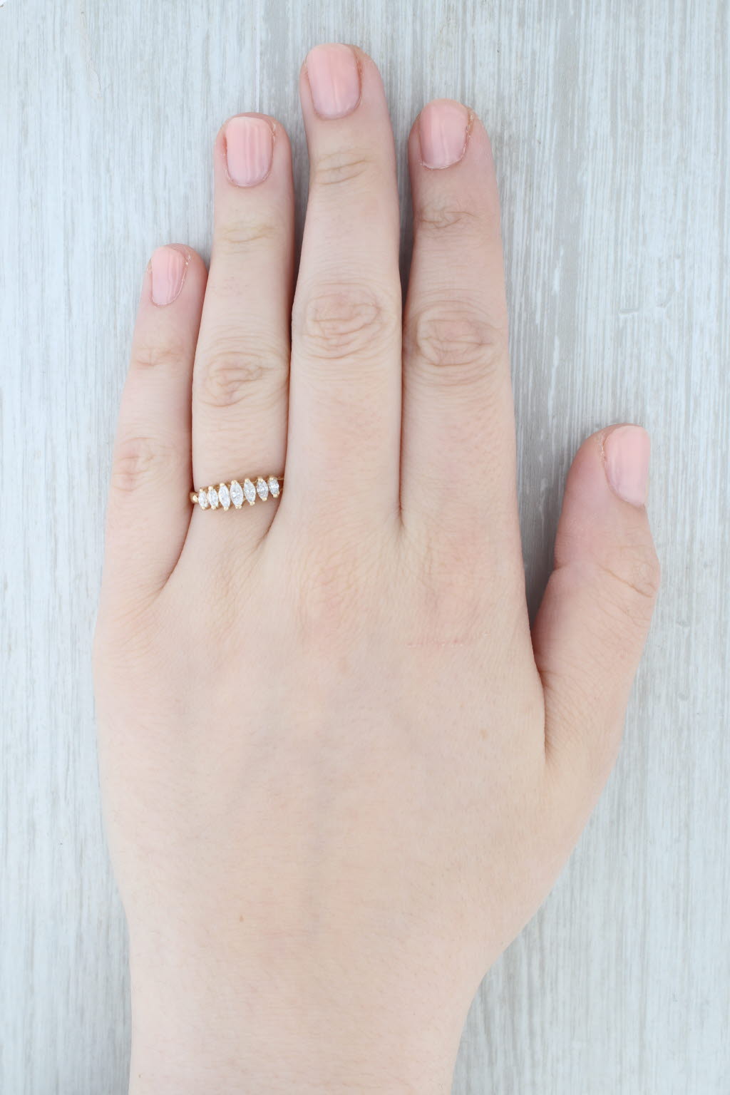 Light Gray 0.49ctw Diamond Rooftop Tiered Pyramid Ring 14k Yellow Gold Stackable Size 8.75