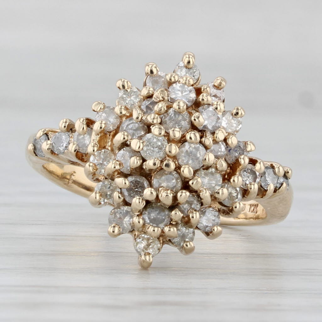 Light Gray 0.70ctw Diamond Cluster Ring 10k Yellow Gold Size 6