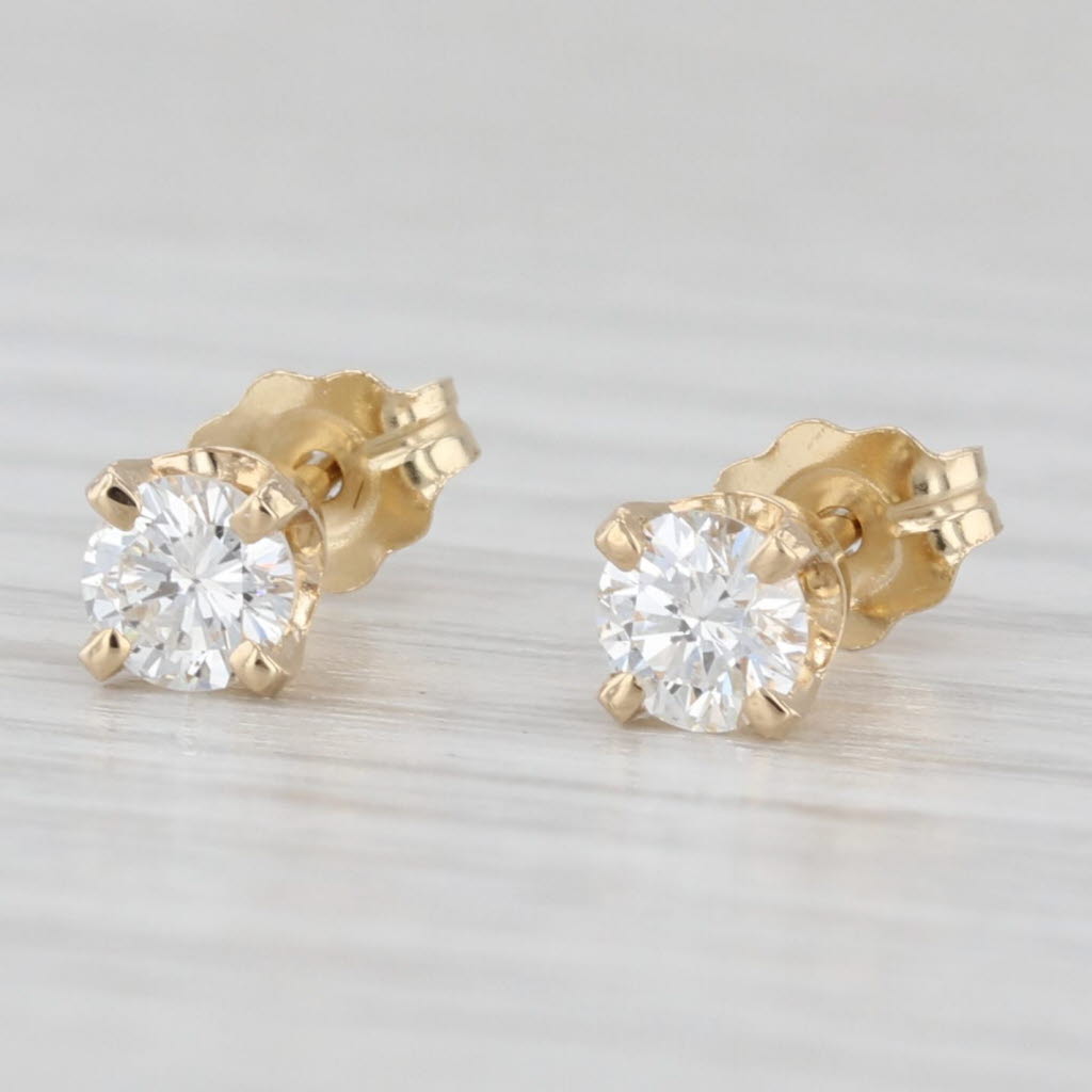 Light Gray 0.43ctw Diamond Stud Earrings 14k Yellow Gold Round Solitaire Studs