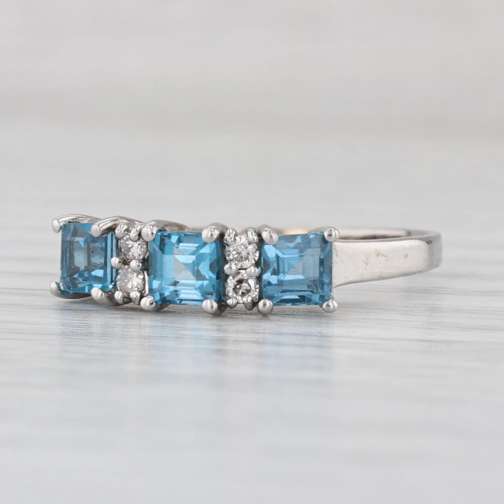 1.28ctw Blue Topaz Diamond 3-Stone Ring 14k White Gold Size 10