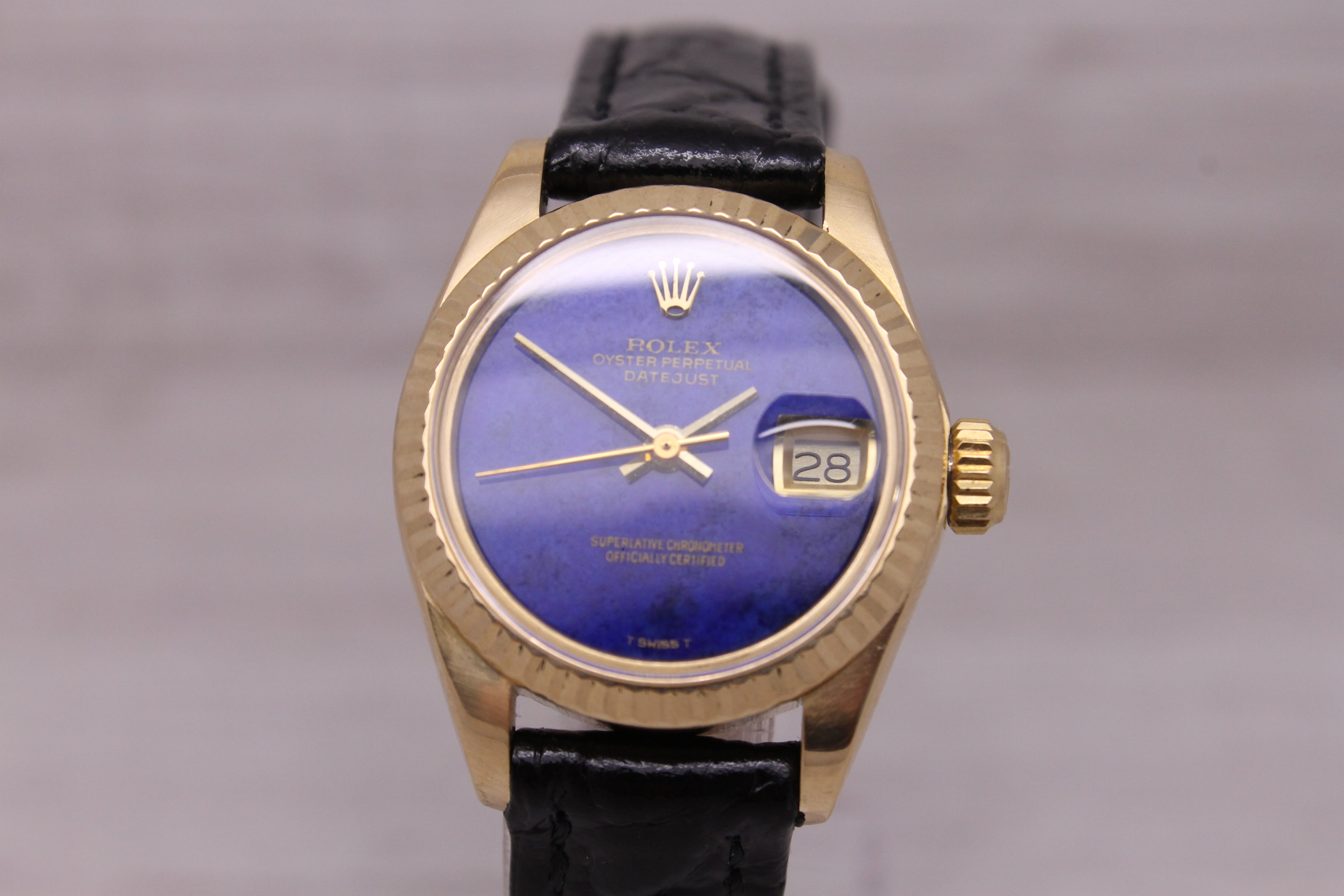 Rosy Brown Vintage 1978 Rolex Datejust 6917 Ladies 18k Gold Automatic Watch Lapis Lazuli