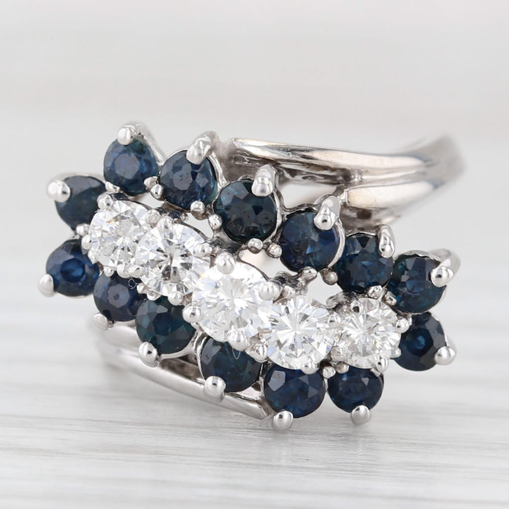 Light Gray 1.55ctw Tiered Blue Sapphire Diamond Ring 14k White Gold Size 6.25 Cocktail